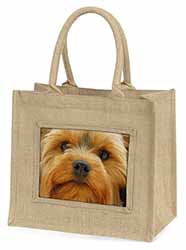 Yorkshire Terrier Dog Natural/Beige Jute Large Shopping Bag