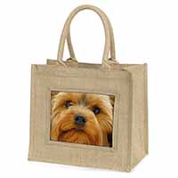 Yorkshire Terrier Dog Natural/Beige Jute Large Shopping Bag