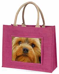 Yorkshire Terrier Dog Large Pink Jute Shopping Bag