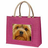 Yorkshire Terrier Dog Large Pink Jute Shopping Bag