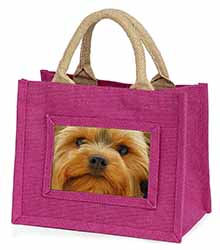 Yorkshire Terrier Dog Little Girls Small Pink Jute Shopping Bag