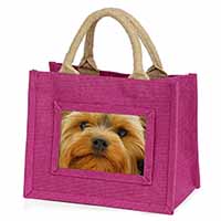 Yorkshire Terrier Dog Little Girls Small Pink Jute Shopping Bag