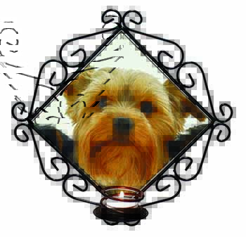 Yorkshire Terrier Dog Wrought Iron Wall Art Candle Holder