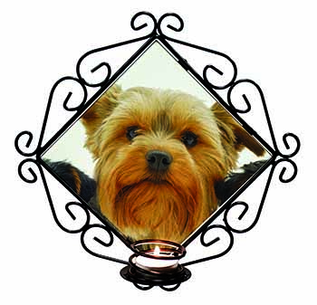 Yorkshire Terrier Dog Wrought Iron Wall Art Candle Holder