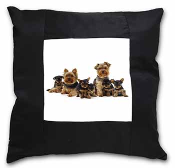 Yorkshire Terrier Dogs Black Satin Feel Scatter Cushion