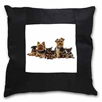 Yorkshire Terrier Dogs Black Satin Feel Scatter Cushion