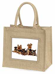 Yorkshire Terrier Dogs Natural/Beige Jute Large Shopping Bag