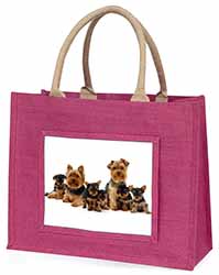 Yorkshire Terrier Dogs Large Pink Jute Shopping Bag