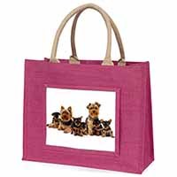 Yorkshire Terrier Dogs Large Pink Jute Shopping Bag