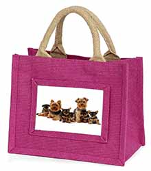 Yorkshire Terrier Dogs Little Girls Small Pink Jute Shopping Bag