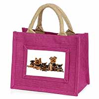 Yorkshire Terrier Dogs Little Girls Small Pink Jute Shopping Bag
