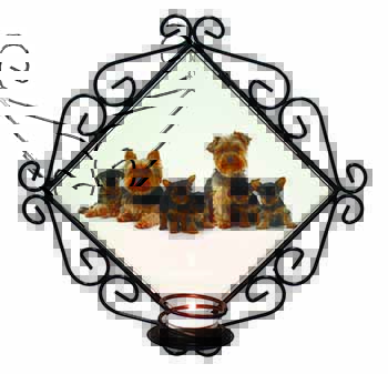 Yorkshire Terrier Dogs Wrought Iron Wall Art Candle Holder