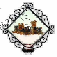 Yorkshire Terrier Dogs Wrought Iron Wall Art Candle Holder