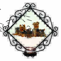 Yorkshire Terrier Dogs Wrought Iron Wall Art Candle Holder