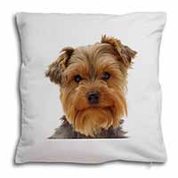 Cute Yorkshire Terrier Dog Soft White Velvet Feel Scatter Cushion