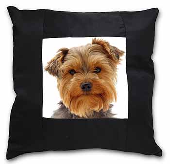 Cute Yorkshire Terrier Dog Black Satin Feel Scatter Cushion