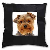 Cute Yorkshire Terrier Dog Black Satin Feel Scatter Cushion