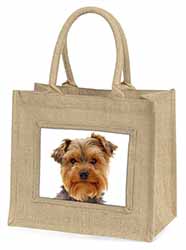 Cute Yorkshire Terrier Dog Natural/Beige Jute Large Shopping Bag