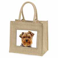 Cute Yorkshire Terrier Dog Natural/Beige Jute Large Shopping Bag