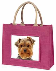 Cute Yorkshire Terrier Dog Large Pink Jute Shopping Bag