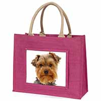 Cute Yorkshire Terrier Dog Large Pink Jute Shopping Bag