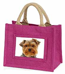 Cute Yorkshire Terrier Dog Little Girls Small Pink Jute Shopping Bag