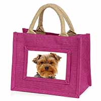 Cute Yorkshire Terrier Dog Little Girls Small Pink Jute Shopping Bag