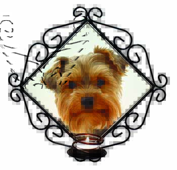 Cute Yorkshire Terrier Dog Wrought Iron Wall Art Candle Holder