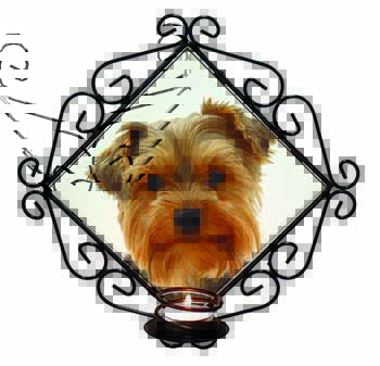 Cute Yorkshire Terrier Dog Wrought Iron Wall Art Candle Holder