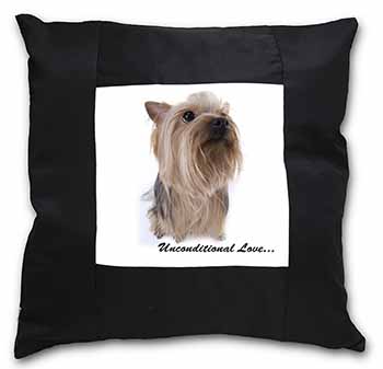 Yorkshire Terrier Dog-with Love Black Satin Feel Scatter Cushion