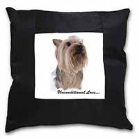 Yorkshire Terrier Dog-with Love Black Satin Feel Scatter Cushion