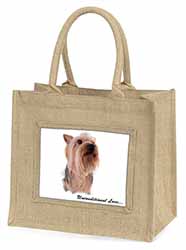 Yorkshire Terrier Dog-with Love Natural/Beige Jute Large Shopping Bag