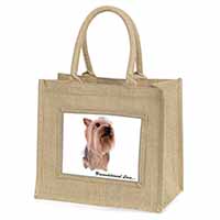 Yorkshire Terrier Dog-with Love Natural/Beige Jute Large Shopping Bag