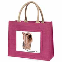 Yorkshire Terrier Dog-with Love Large Pink Jute Shopping Bag