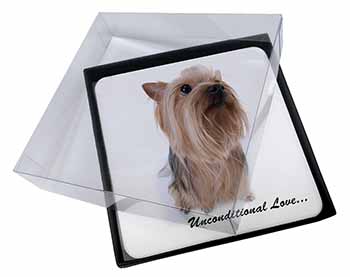 4x Yorkshire Terrier Dog-with Love Picture Table Coasters Set in Gift Box