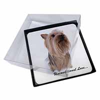 4x Yorkshire Terrier Dog-with Love Picture Table Coasters Set in Gift Box