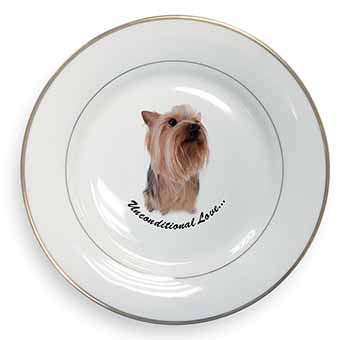 Yorkshire Terrier Dog-with Love Gold Rim Plate Printed Full Colour in Gift Box