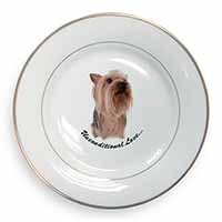 Yorkshire Terrier Dog-with Love Gold Rim Plate Printed Full Colour in Gift Box
