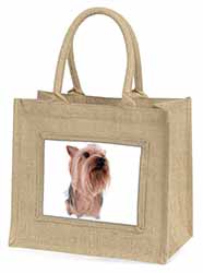 Yorkshire Terrier Natural/Beige Jute Large Shopping Bag