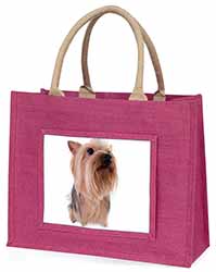 Yorkshire Terrier Large Pink Jute Shopping Bag