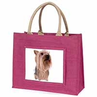 Yorkshire Terrier Large Pink Jute Shopping Bag