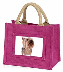 Yorkshire Terrier Little Girls Small Pink Jute Shopping Bag