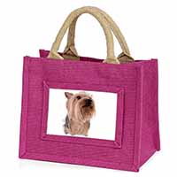 Yorkshire Terrier Little Girls Small Pink Jute Shopping Bag