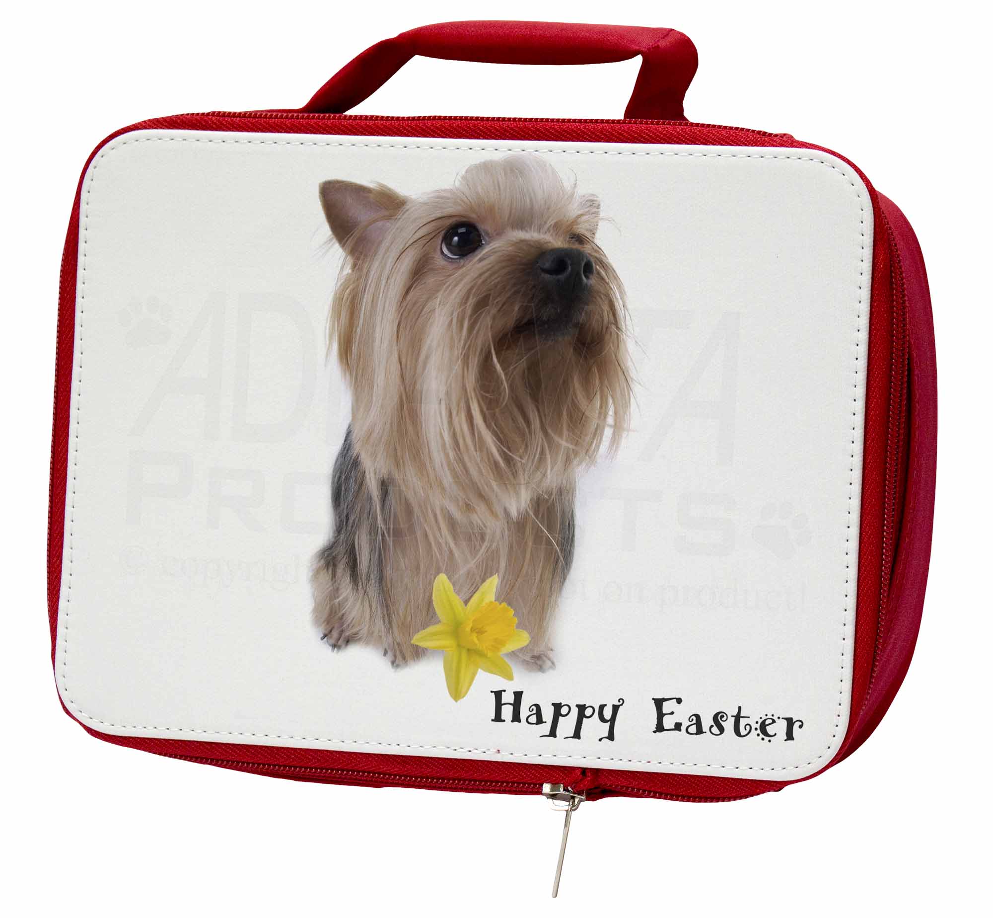 'Happy Easter' Yorkie Insulated Red School Lunch BoxPicnic Bag, ADY2DA1LBR 'Happy Easter' Yorkie Insulated Red School Lunch BoxPicnic Bag, ADY2DA1LBR