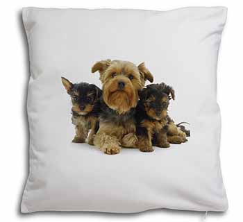 Yorkshire Terrier Dogs Soft White Velvet Feel Scatter Cushion