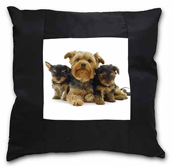 Yorkshire Terrier Dogs Black Satin Feel Scatter Cushion