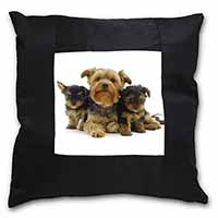 Yorkshire Terrier Dogs Black Satin Feel Scatter Cushion