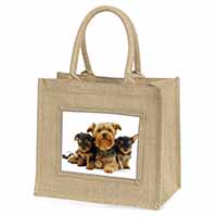 Yorkshire Terrier Dogs Natural/Beige Jute Large Shopping Bag