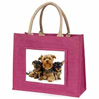 Yorkshire Terrier Dogs Large Pink Jute Shopping Bag