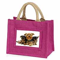 Yorkshire Terrier Dogs Little Girls Small Pink Jute Shopping Bag